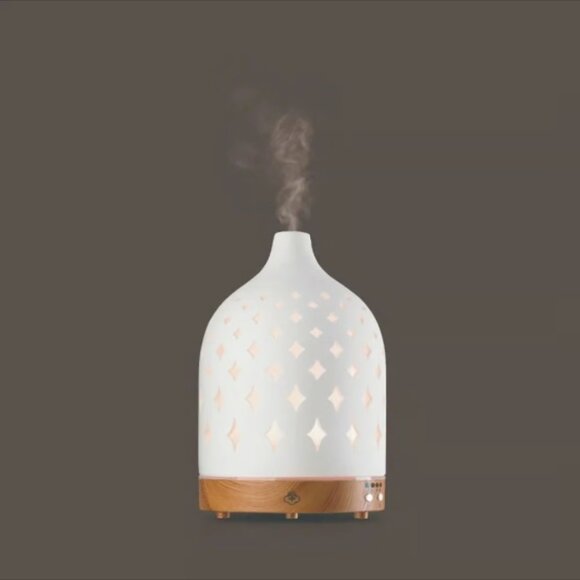 Serene House Supernova White 125 Ceramic Ultrasonic Aroma Diffuser w/ Wood Base - Picture 4 of 13